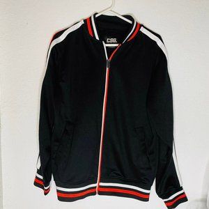 CSG Track Jacket Black Orange White Trim Size Medium Zip Front Pockets